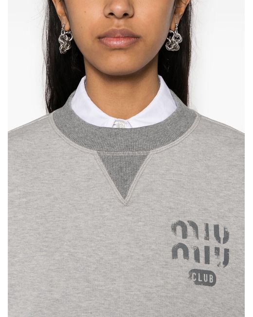 Miu Miu Gray Logo-print Cropped Sweatshirt