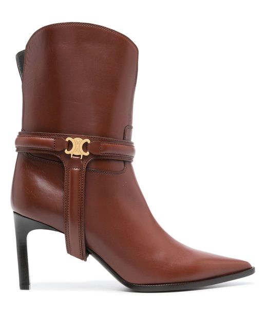 Céline Brown Triomphe Harness 80 Leather Boots