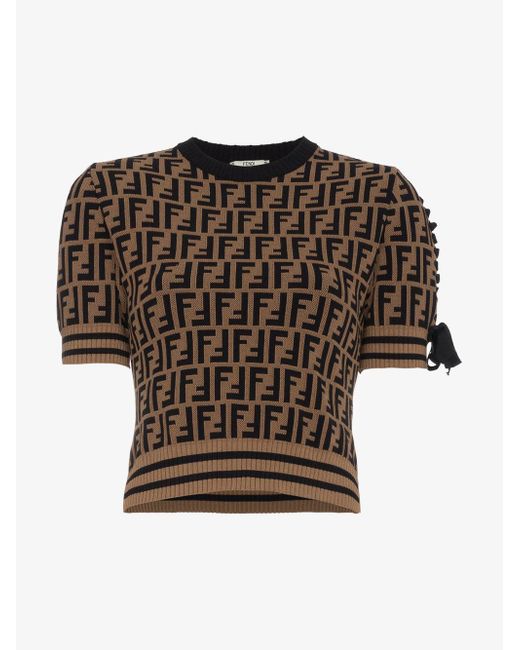 Fendi Brown Knitted T Shirt With Logo Pattern