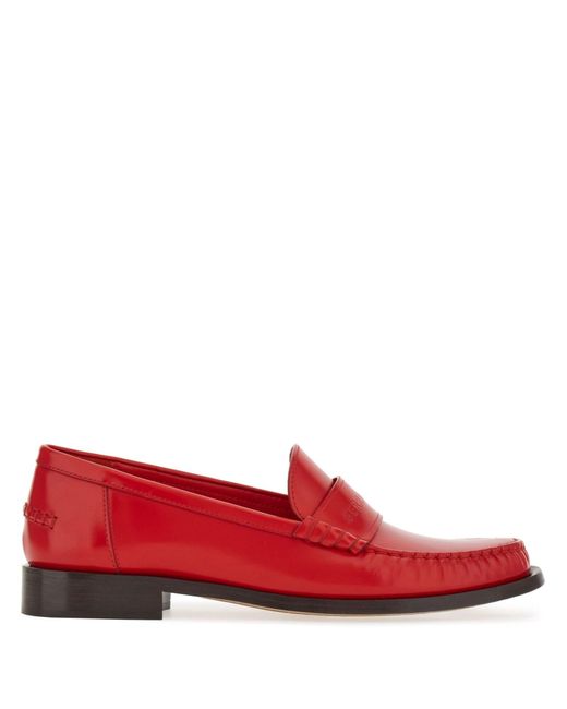 Ferragamo Red Logo-embossed Leather Loafers