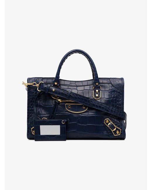 Balenciaga Blue City Croc-embossed Leather Tote Bag