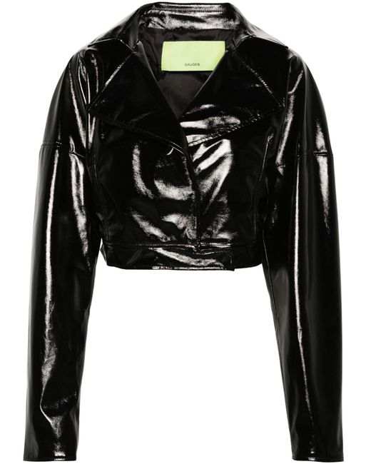 GAUGE81 Black Kitara Patent Cropped Jacket - Women's - Acetate/polyester/polyurethane/cupro