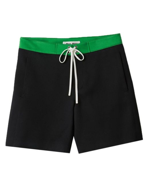 Miu Miu Green Drawstring-Fastening Satin Shorts
