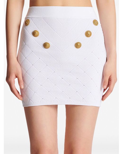 Balmain White Buttoned Knit Mini Skirt