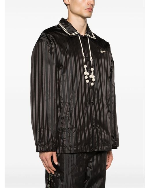 Nike Black Vertical-striped Satin Shirt Jacket for men