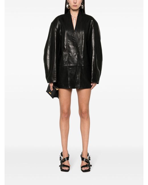 Isabel Marant Black Ikena Oversized Leather Jacket - Women's - Lamb Skin/viscose/cotton