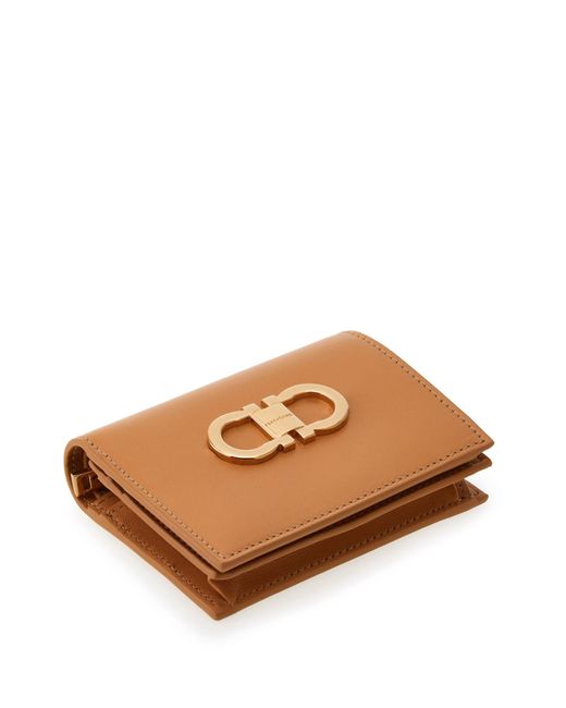 Ferragamo Natural Brown Gancini Leather Wallet - Women's - Calfskin/fabric