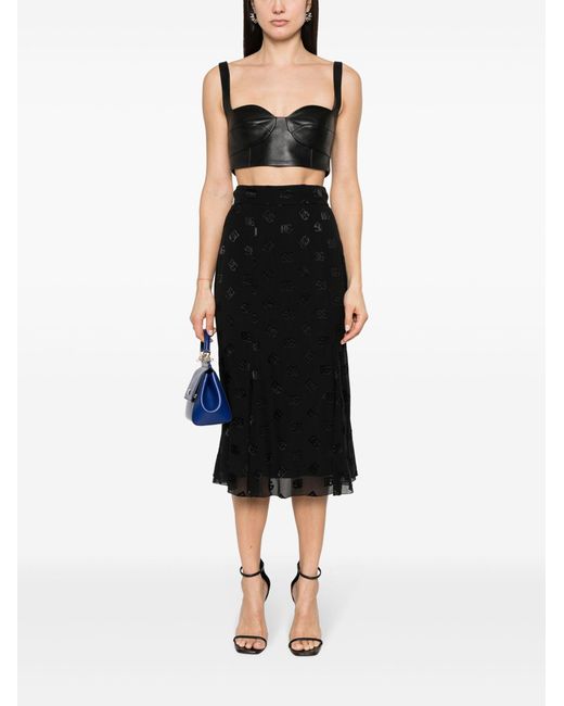 Dolce & Gabbana Black Devoré Godet Midi Skirt
