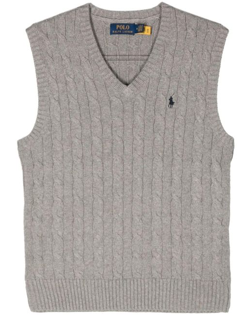 Polo Ralph Lauren Gray Polo Pony Cable-knit Vest for men