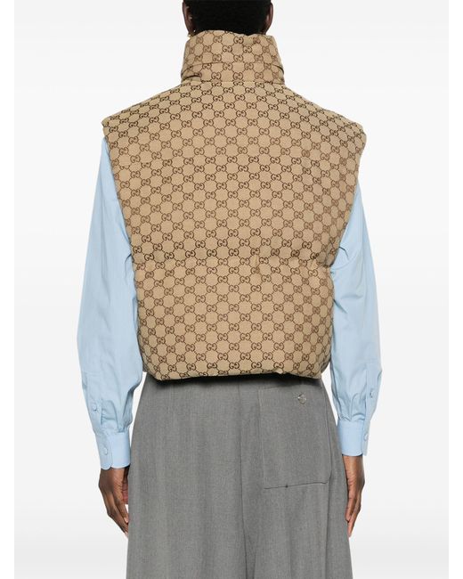 Gucci Brown Monogram-pattern Padded Cotton-blend Gilet