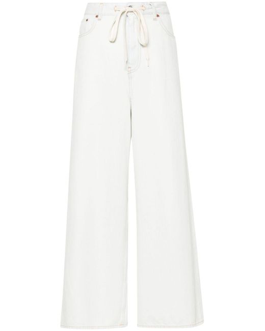 MM6 by Maison Martin Margiela White Wide Leg Jeans With Drawstring