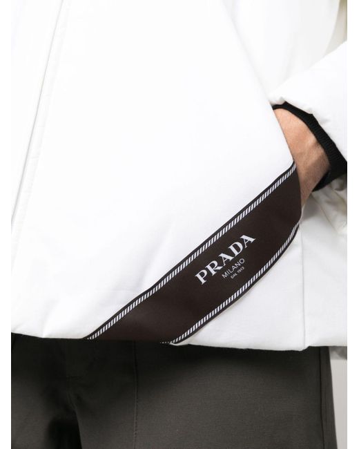 Prada White Logo-print Hooded Down Jacket for men