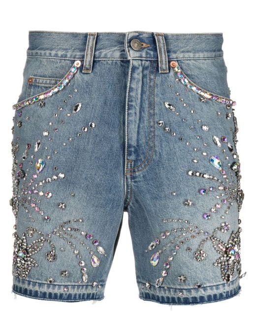 Gucci Blue Crystal-embellished Denim Shorts for men