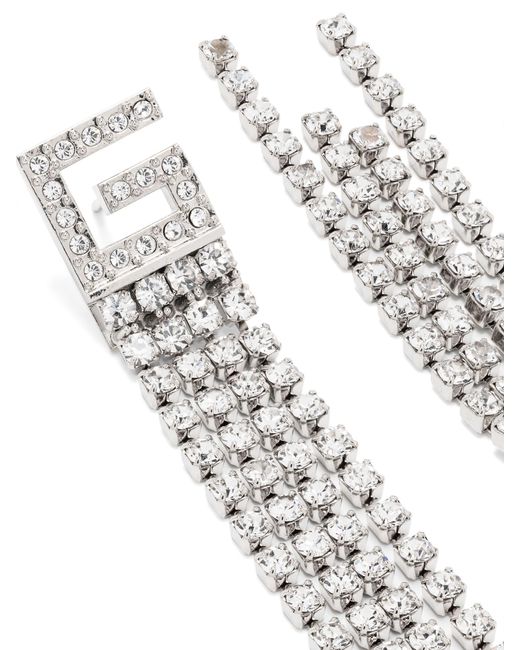 Gucci White G-motif Diamante-embellished Palladium-plated Brass Drop Earrings