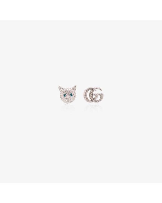 Gucci Metallic Cat Head GG Logo Earrings