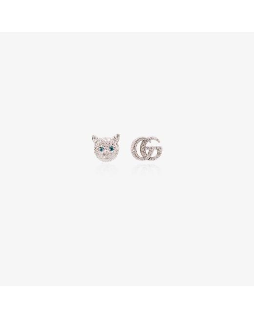 Gucci Metallic Cat Head GG Logo Earrings