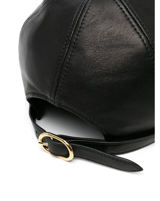 Gucci Black Logo-lettering Leather Cap - Women's - Cotton/lamb Skin/polyester