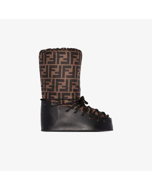 Fendi Brown Ff-print Lace-up Moon Boots