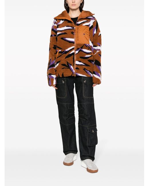 Adidas By Stella McCartney Brown Leaf-print Zip-up Fleece Jacket