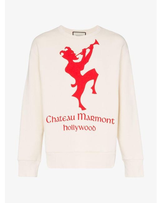 Gucci White Sweatshirt With Chateau Marmont Print for men