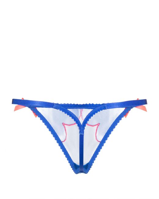 Agent Provocateur Blue Lorna Bow-detailing Sheer Thong