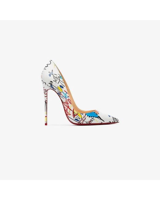 Christian Louboutin White So Kate 120 Graffiti Pumps