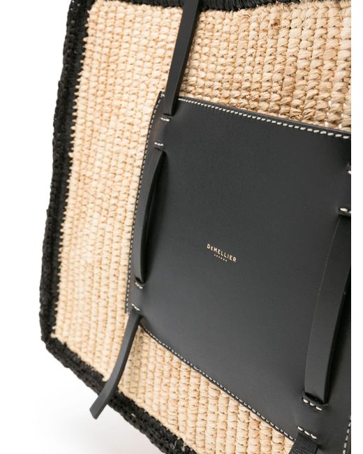 DeMellier London Black Neutral Capri Raffia Tote Bag - Women's - Leather/cotton/raffia