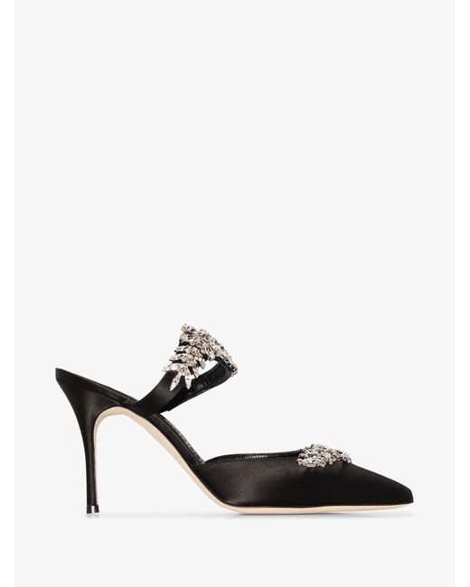 Manolo Blahnik Lurum Crystal-embellished Velvet Mules in Black | Lyst  Australia