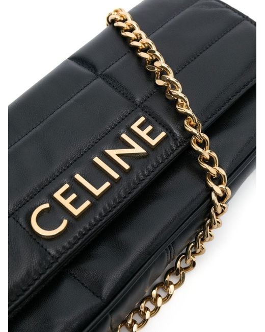 Céline Black Logo Plaque Shoulder Bag