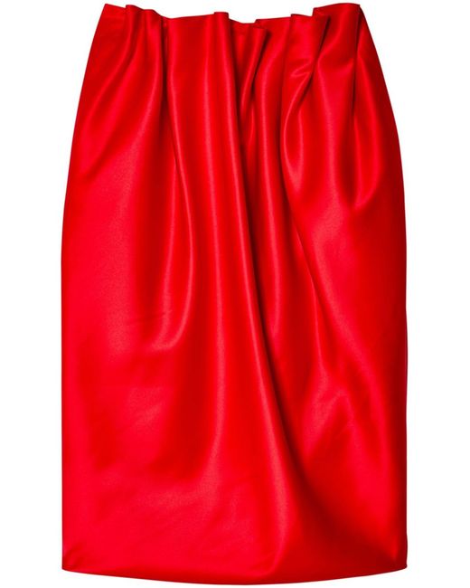 Simone Rocha Red Pleated Satin Midi Skirt
