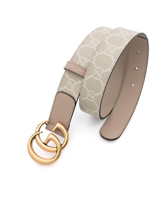Gucci Natural White gg Marmont Leather And Canvas Belt - Women's - Calf Leather