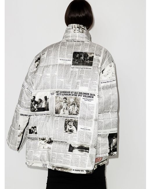 Balenciaga Cape Newspaper Print Puffer 