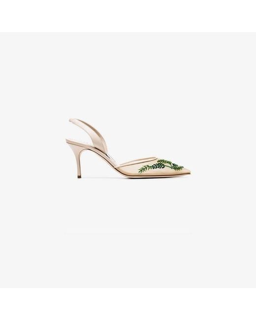 Manolo Blahnik Multicolor Cream And Green Nymphlyne 70 Mesh Embroidered Pumps