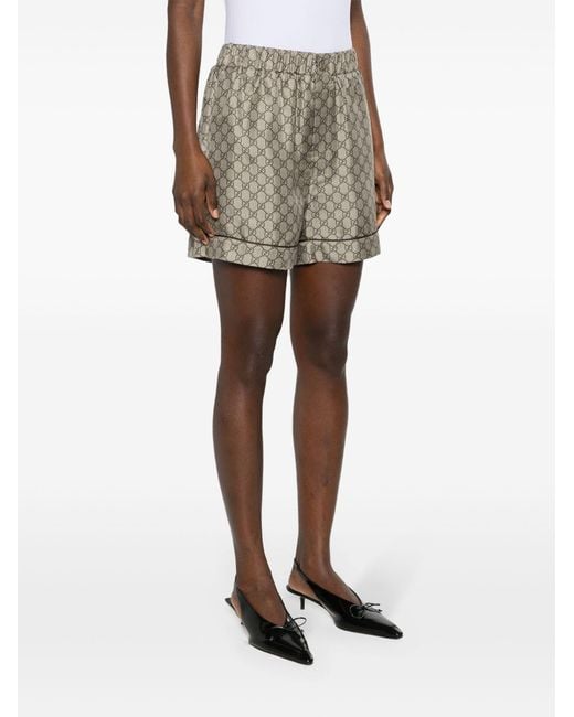 Gucci Gray Neutral gg Supreme Silk Shorts - Women's - Silk/acetate/cotton