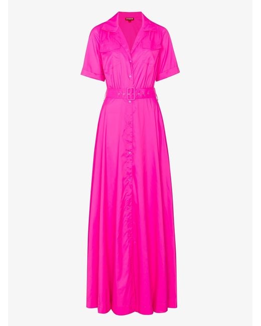 Staud Pink Millie Belted Maxi Shirt Dress