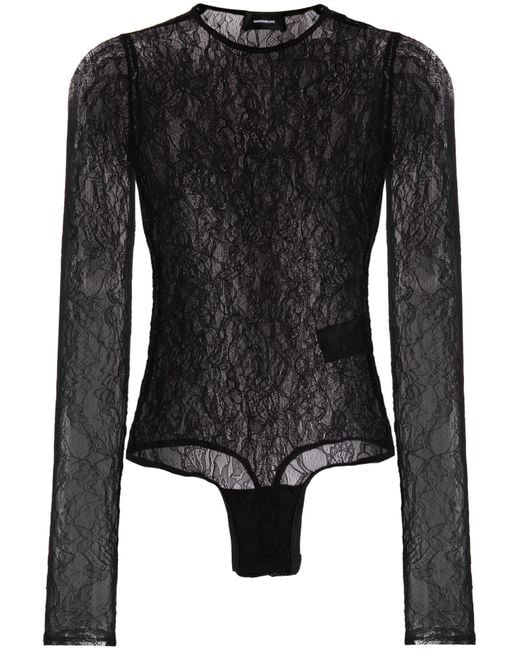Wardrobe NYC Black Sheer Chantilly-lace Bodysuit - Women's - Polyamide/spandex/elastane