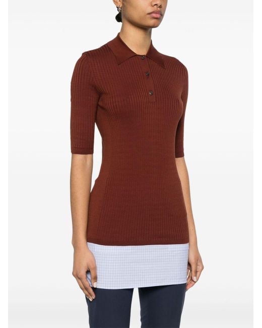 Prada Brown Ribbed Polo Top