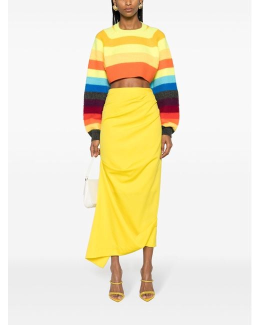 Christopher John Rogers Yellow Asymmetric Wool Midi Skirt