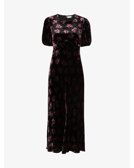 RIXO London Floral Print Velvet Midi Dress in Black - Save 9% - Lyst