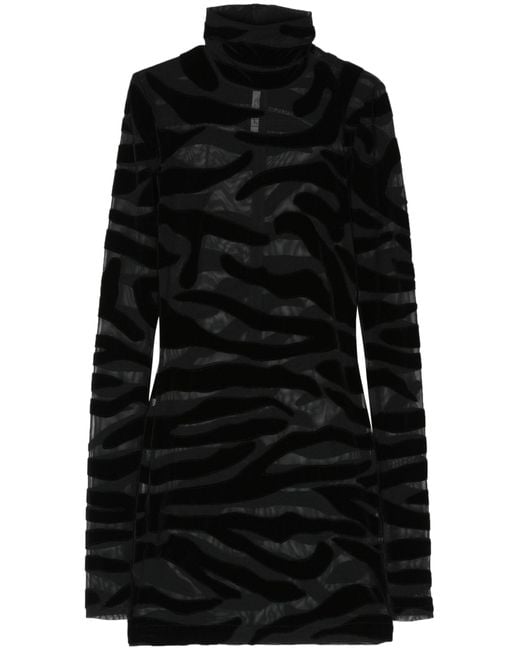 LAQUAN SMITH Black Tiger Print Velvet Mini Dress