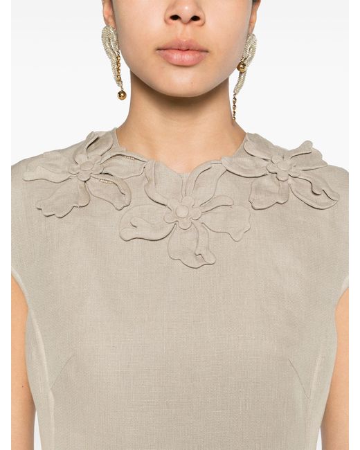 Valentino Garavani Natural Neutral Floral-appliquéd Mini Dress - Women's - Linen/flax/cotton/polyester