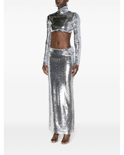 LAQUAN SMITH Gray Sequinned Maxi Skirt - Women's - Nylon/spandex/elastane/polyester
