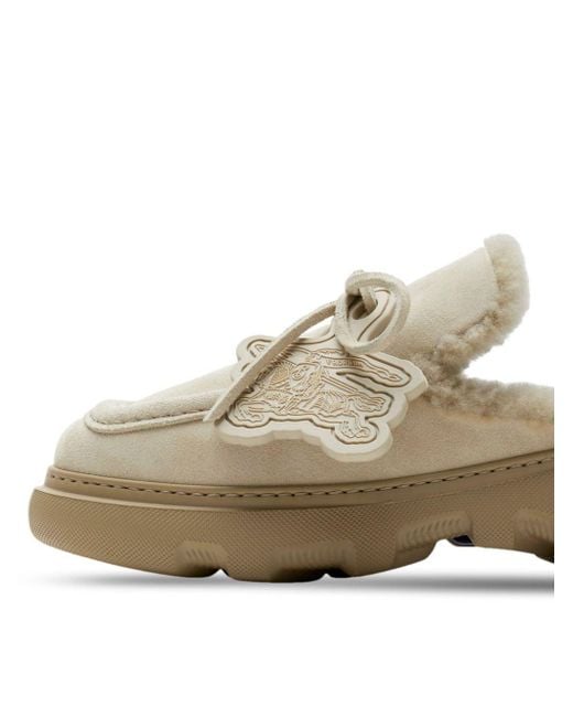 Burberry Neutral Stony Shearling Mules in Natural | Lyst