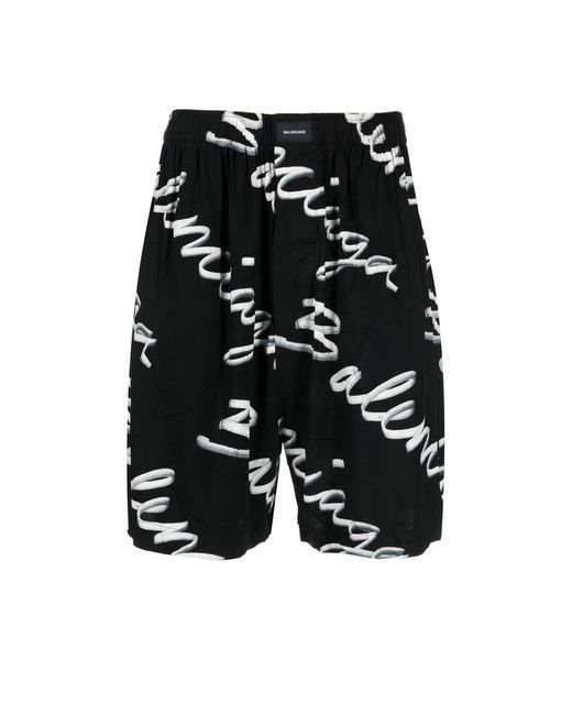 Balenciaga Black Logo Bermuda Shorts for Men | Lyst