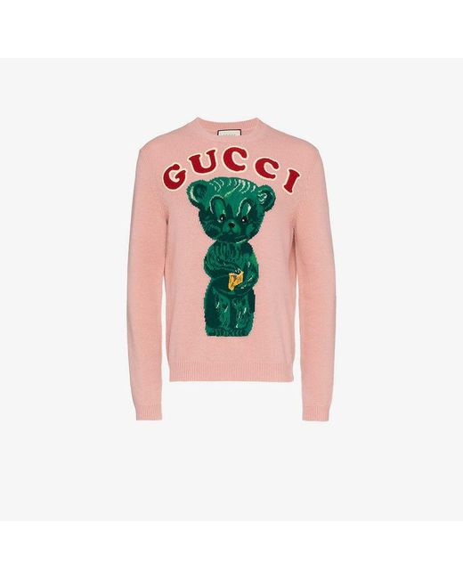 Gucci Multicolor Intarsia Knit Teddy Bear Sweater for men