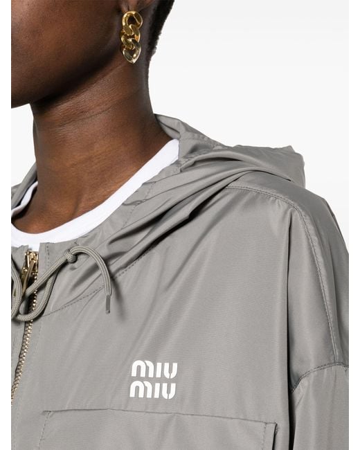 Miu Miu Gray Logo-appliqué Water-repellent Jacket