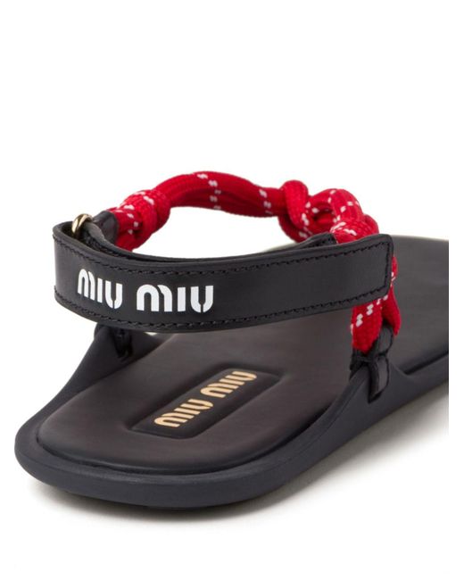 Miu Miu Red Riviere Leather-trimmed Thong Sandals