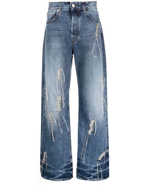 Jacquemus Blue Stitch-detail Wide-leg Jeans for men