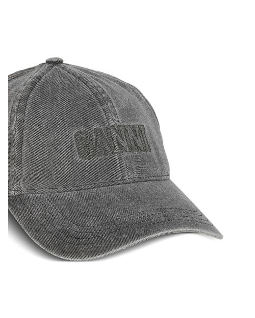 Ganni Gray Logo-embroidered Denim Cap