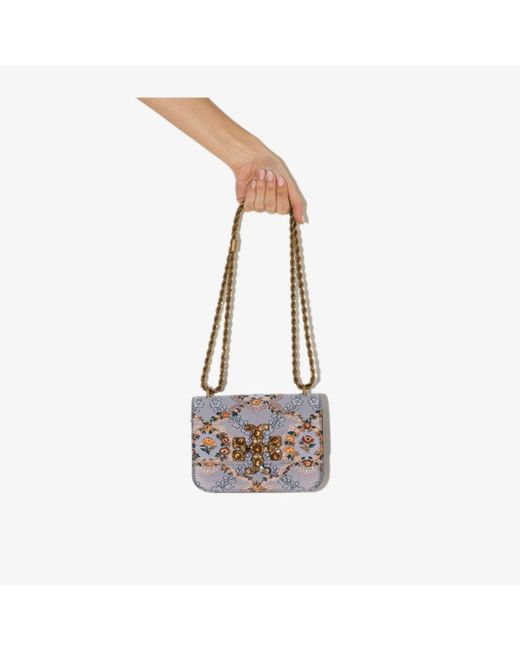 Tory Burch Blue Eleanor Small Brocade Shoulder Bag